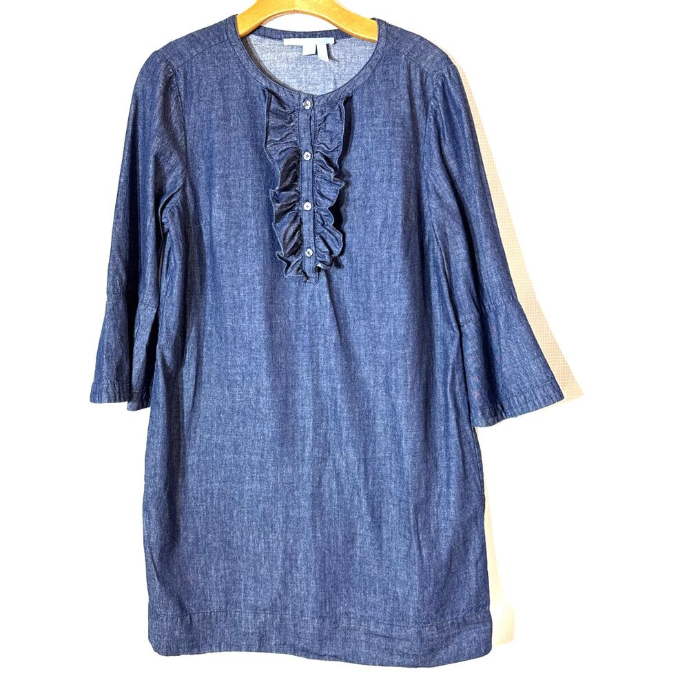 Draper James’s Women's Chambray Denim Ruffle 100% Cotton Boho Prarie Dress - 12